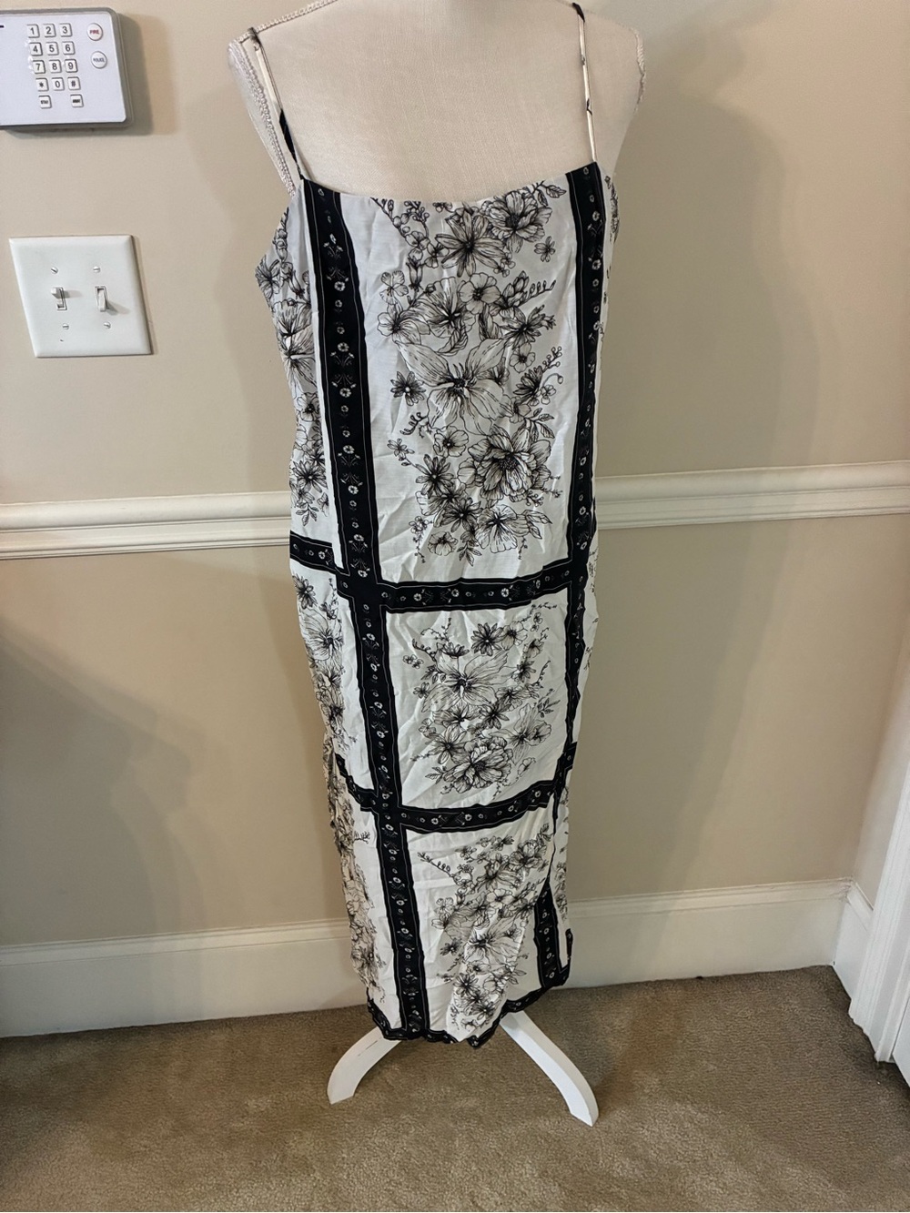 H&M Black and White Floral Slip Dress with Contrast Trim